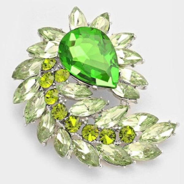 Green Glass Crystal Marquise Cluster Brooch