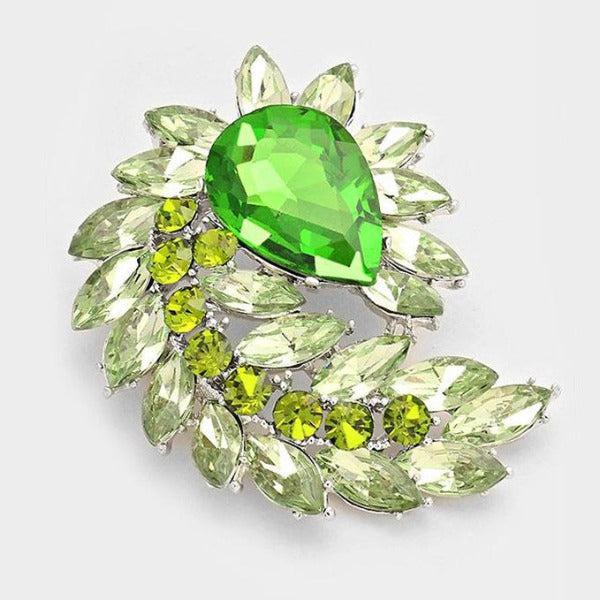Green Glass Crystal Marquise Cluster Brooch
