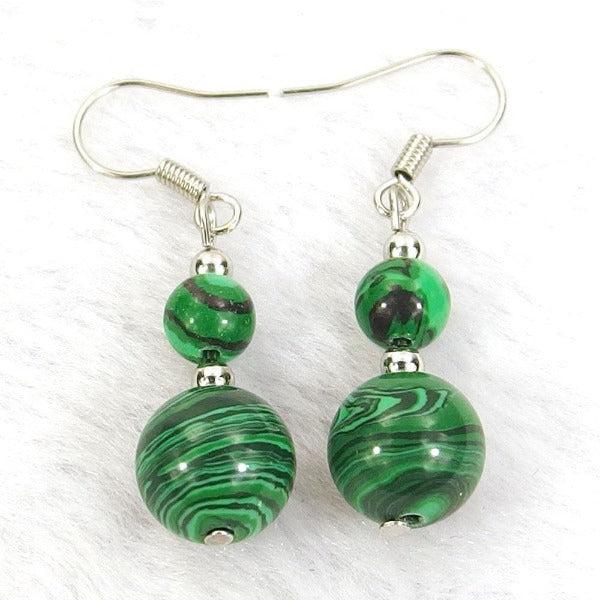 Green Malachite Natural Gemstone Silver Earrings-Earring-SPARKLE ARMAND