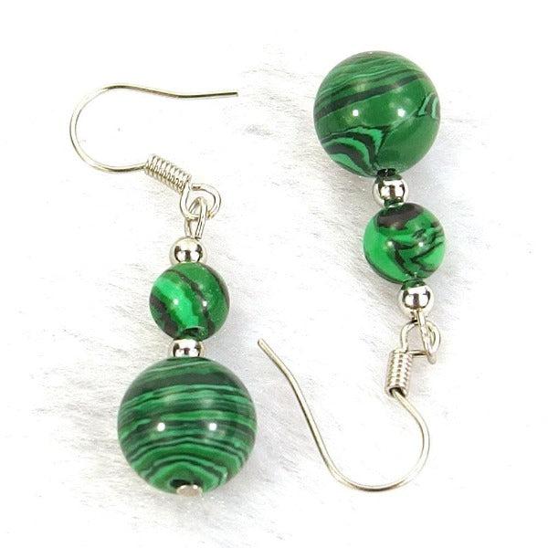 Green Malachite Natural Gemstone Silver Earrings-Earring-SPARKLE ARMAND