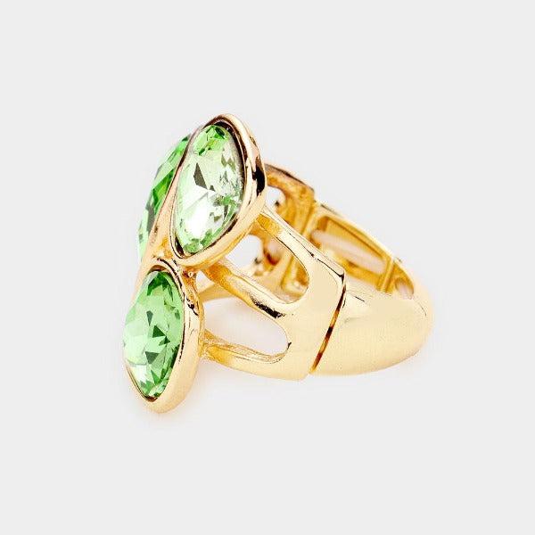 Green Oval Crystal Gold Stretch Ring-Ring-SPARKLE ARMAND
