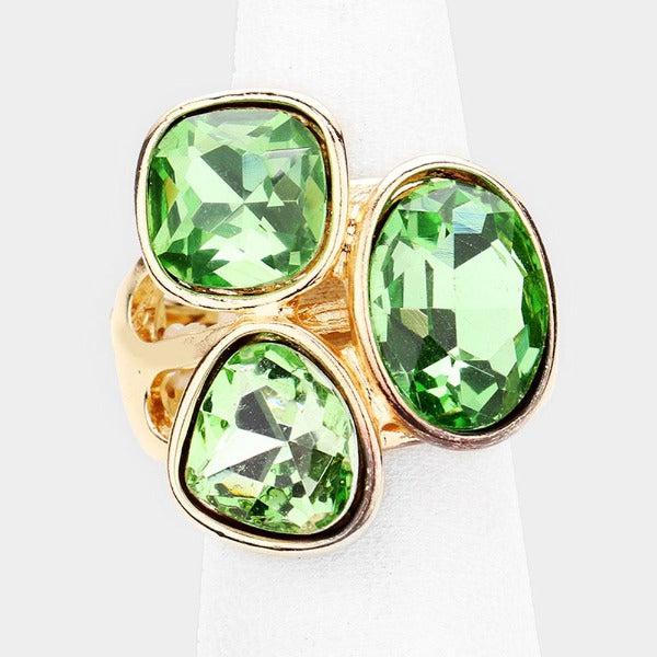 Green Oval Crystal Gold Stretch Ring-Ring-SPARKLE ARMAND