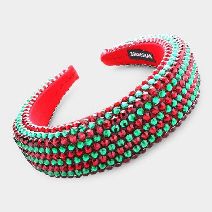 Green Red Faceted Bead Padded Christmas Headband-Hair Accessories-SPARKLE ARMAND