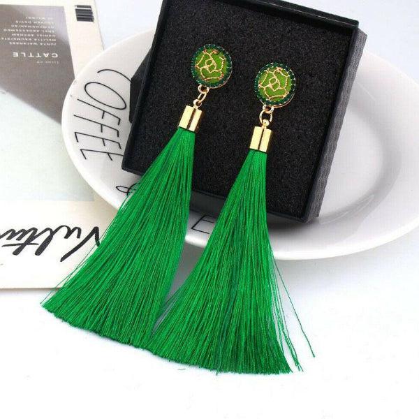 Green Tassel Fringe Earring-Earring-SPARKLE ARMAND