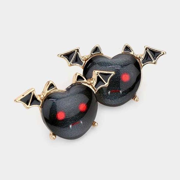 Halloween Theme Bat Heart Stud Earrings