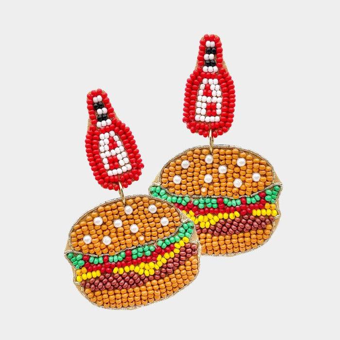 Hamburger Seed Beaded Dangle Earrings