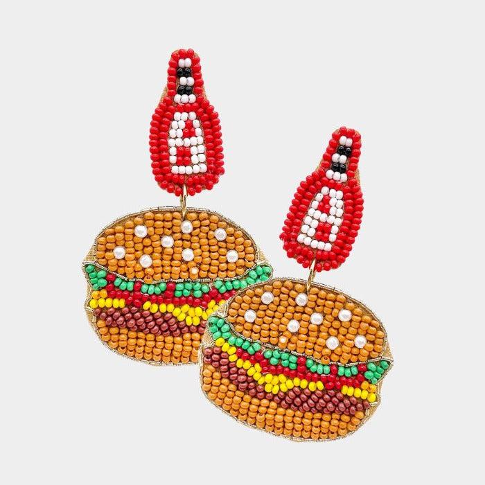 Hamburger Seed Beaded Dangle Earrings