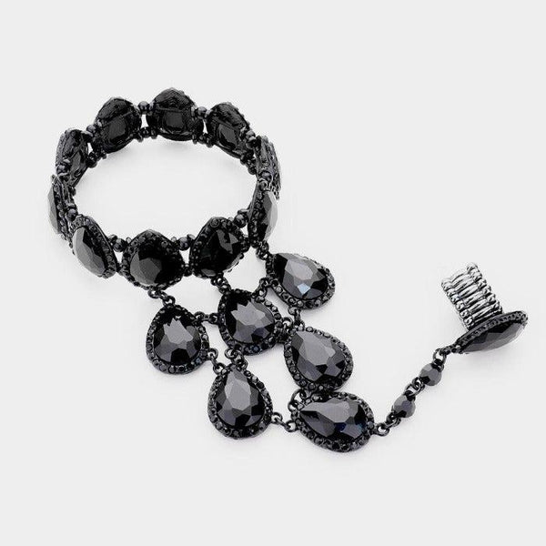 Hand Chain Black Crystal Rhinestone Pave Evening Bracelet