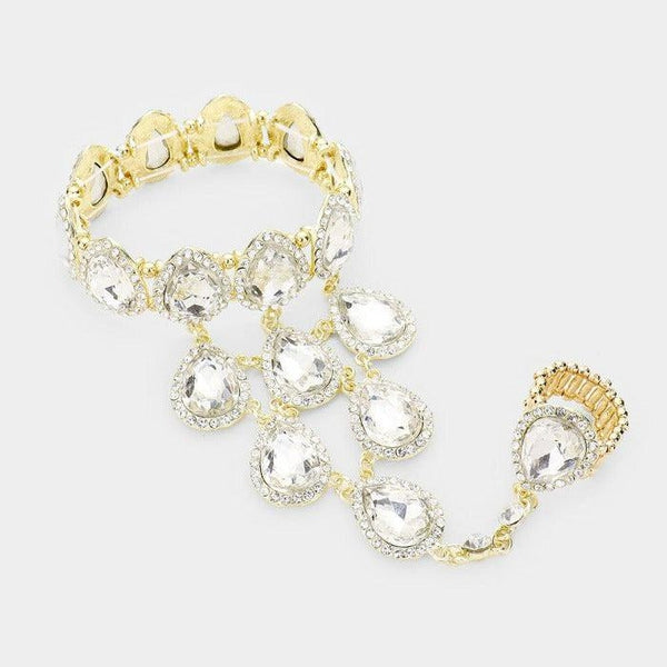 Hand Chain Clear Crystal Rhinestone Pave Evening Bracelet