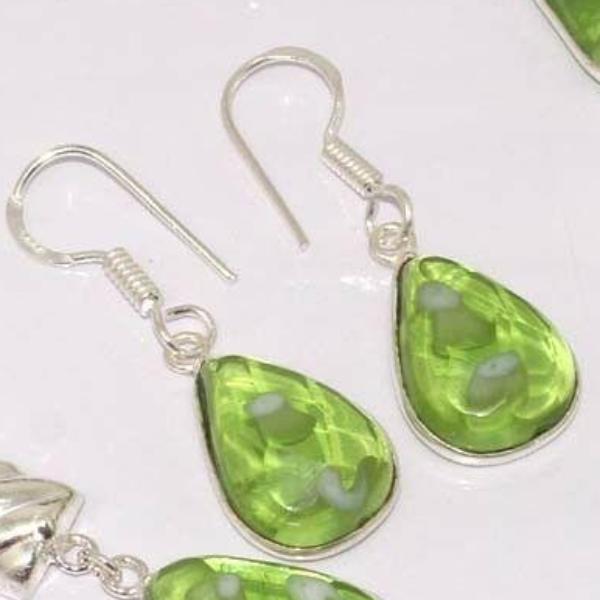 Handmade Green Fancy Glass Stones Silver Plated Necklace & Earring Set-Necklace-SPARKLE ARMAND