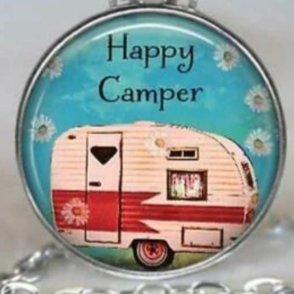 Happy Camper Round Cabochon Glass Silver Tone Necklace-Necklace-SPARKLE ARMAND