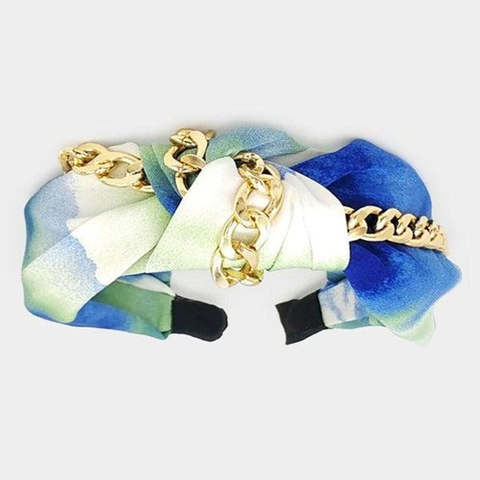 Headband Metal Chain Blue Tie Dye Burnout Knot-Hair Accessories-SPARKLE ARMAND