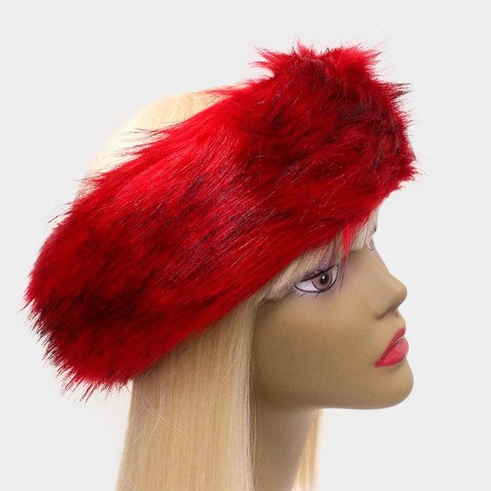 Headband Red Faux Fur Earmuff