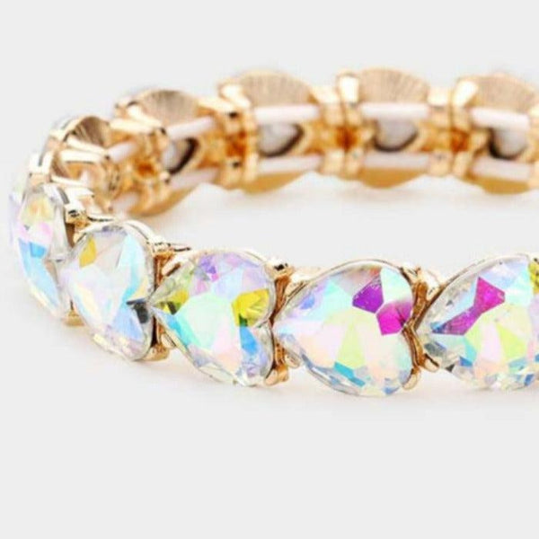Heart Abalone Crystal Stretch Gold Evening Bracelet