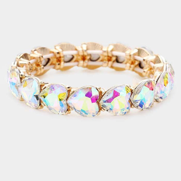 Heart Abalone Crystal Stretch Gold Evening Bracelet