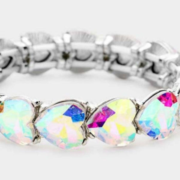 Heart Abalone Crystal Stretch Silver Evening Bracelet