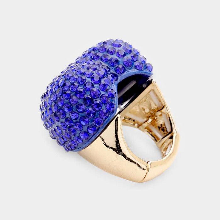 Heart Blue Rhinestone Pave Stretch Ring