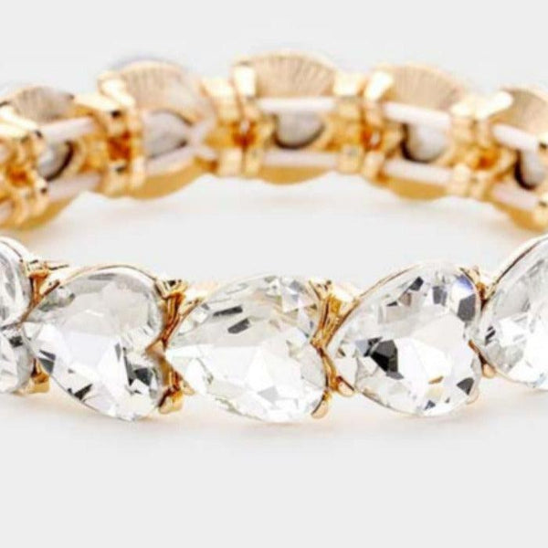 Heart Clear Crystal Stretch Gold Evening Bracelet
