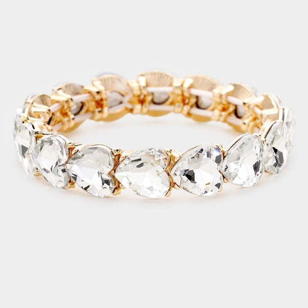 Heart Clear Crystal Stretch Gold Evening Bracelet