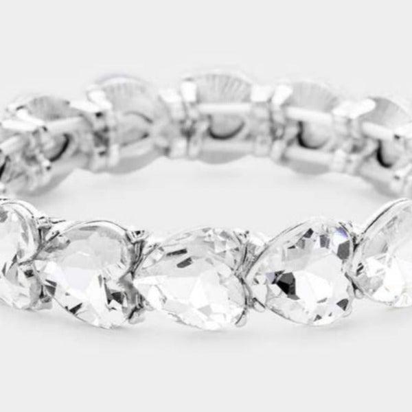 Heart Clear Crystal Stretch Silver Evening Bracelet