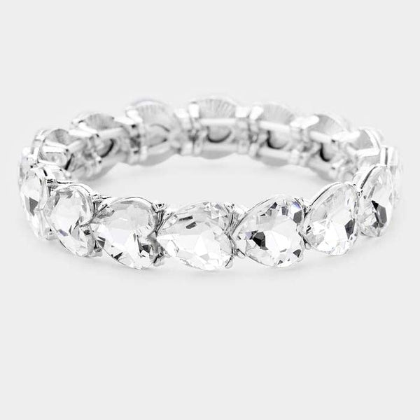 Heart Clear Crystal Stretch Silver Evening Bracelet
