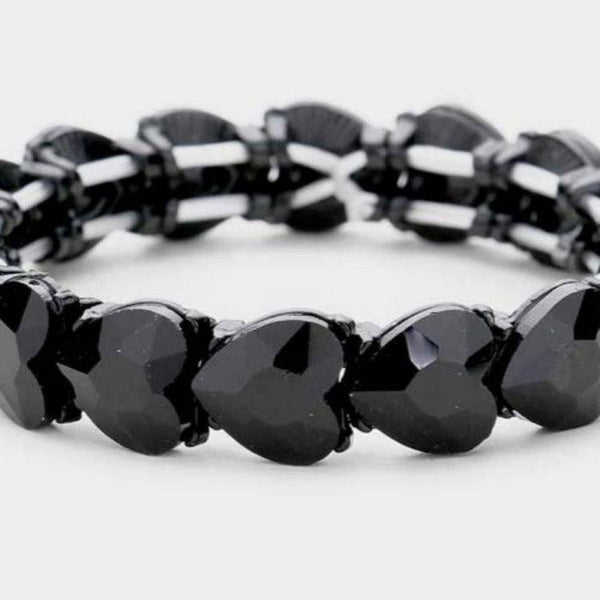 Heart Jet Black Crystal Stretch Evening Bracelet