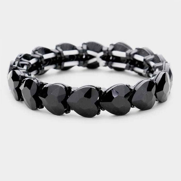 Heart Jet Black Crystal Stretch Evening Bracelet