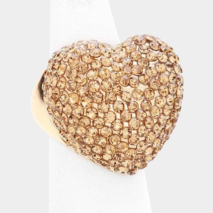 Heart Lt Topaz Rhinestone Pave Stretch Ring