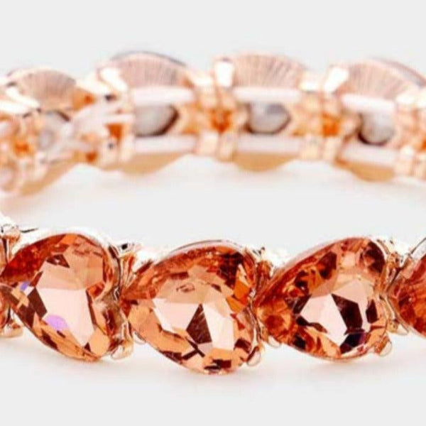 Heart Peach Crystal Stretch Evening Bracelet