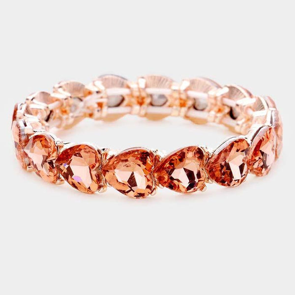 Heart Peach Crystal Stretch Evening Bracelet