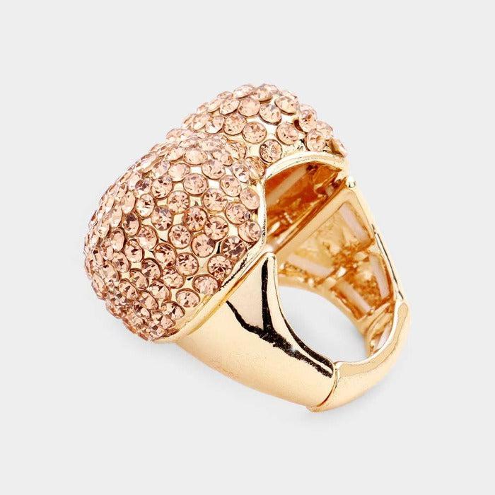 Heart Peach Rhinestone Pave Stretch Ring