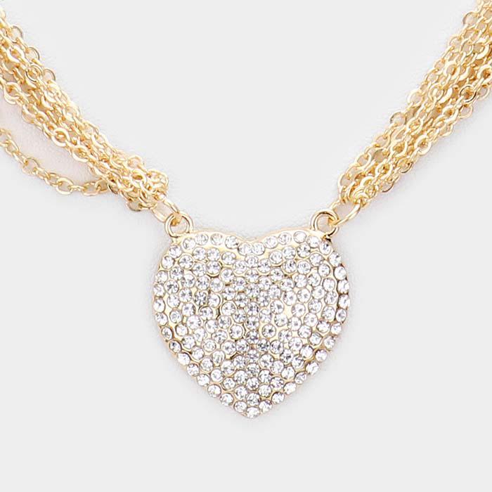 Heart Pendant Clear Rhinestone Embellished Necklace Set