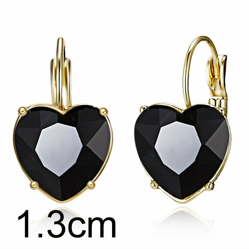 Heart Shaped Black Crystal Gold Earrings-Earring-SPARKLE ARMAND