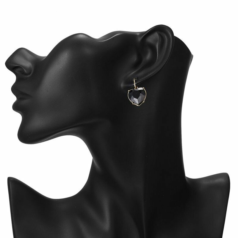 Heart Shaped Black Crystal Gold Earrings-Earring-SPARKLE ARMAND