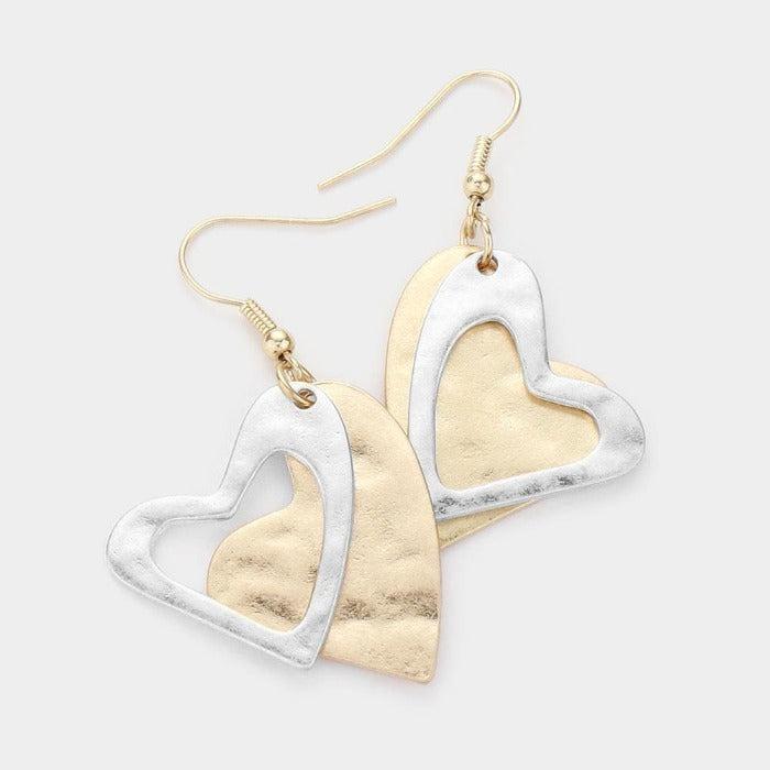 Heart Two Tone Double Metal Layered Earrings by Pomina