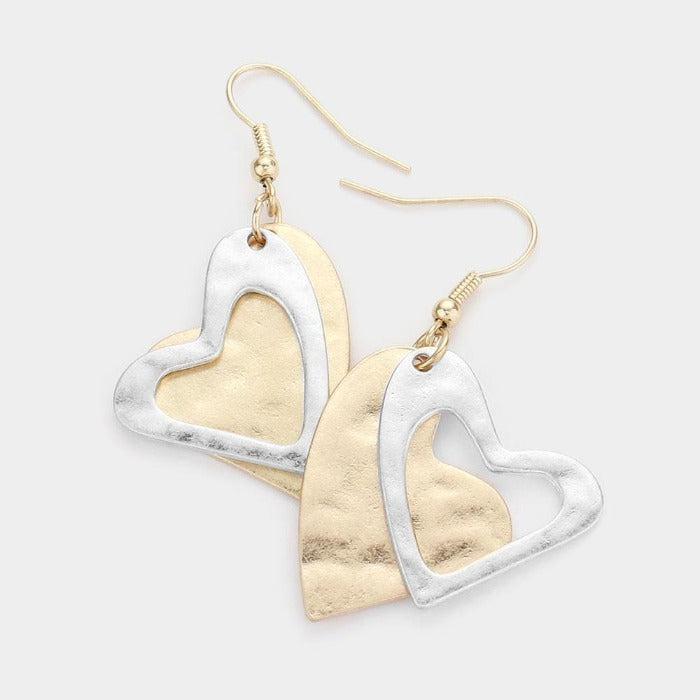 Heart Two Tone Double Metal Layered Earrings by Pomina