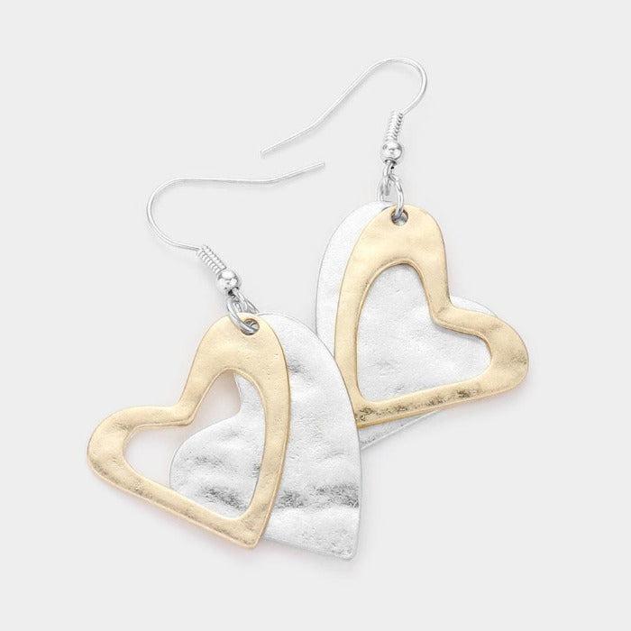 Heart Two Tone Double Metal Layered Earrings by Pomina