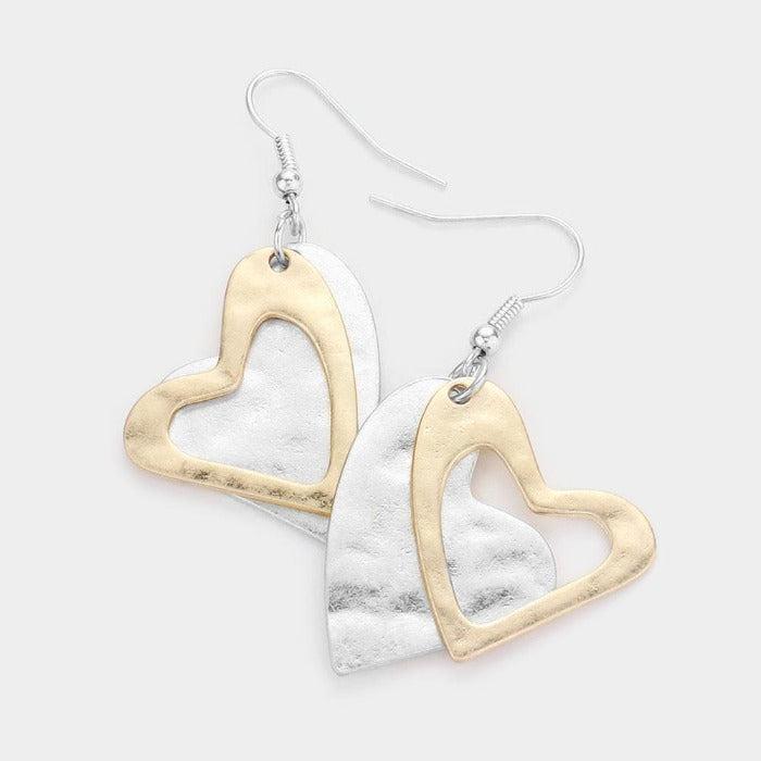 Heart Two Tone Double Metal Layered Earrings by Pomina