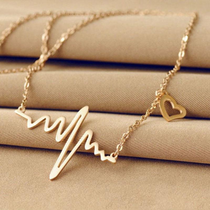 Heartbeat With Small Dangle Heart Gold Tone Necklace-Necklace-SPARKLE ARMAND