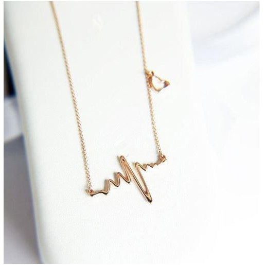 Heartbeat With Small Dangle Heart Gold Tone Necklace-Necklace-SPARKLE ARMAND