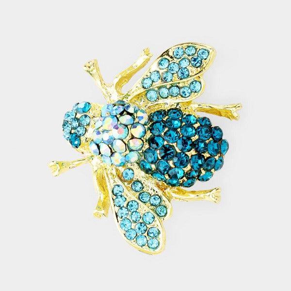 Honey Bee Blue Crystal Brooch-Brooch-SPARKLE ARMAND