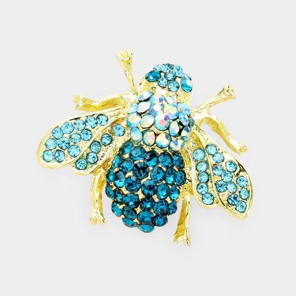 Honey Bee Blue Crystal Brooch-Brooch-SPARKLE ARMAND