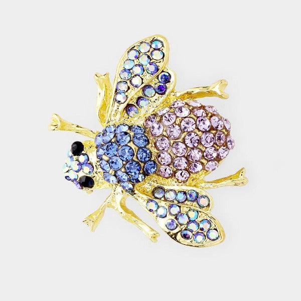 Honey Bee Blue & Purple Crystal Rhinestone Pin Brooch-Brooch-SPARKLE ARMAND