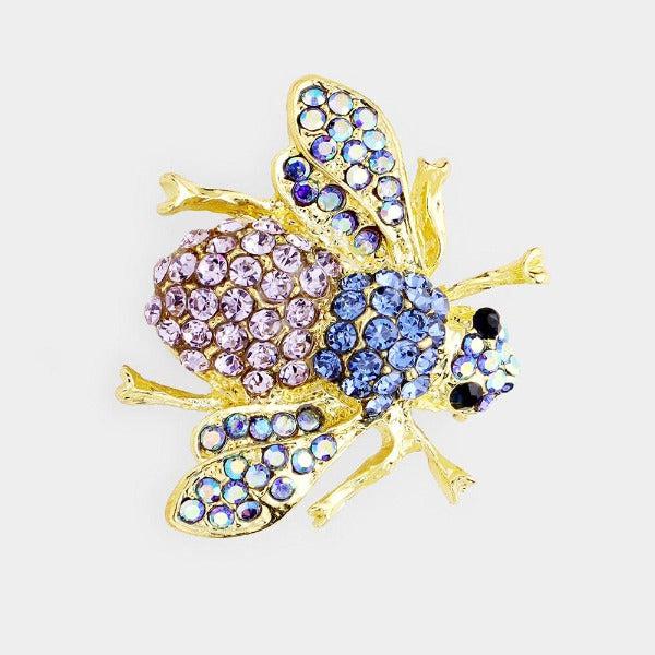 Honey Bee Blue & Purple Crystal Rhinestone Pin Brooch-Brooch-SPARKLE ARMAND