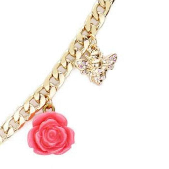 Honey Bee Flower Pearl Center Pendant Necklace Set