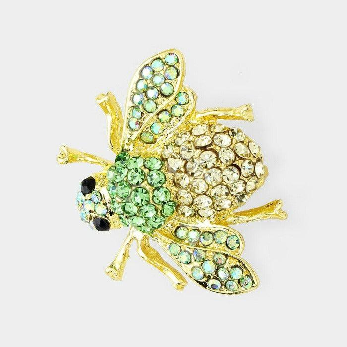 Honey Bee Green Crystal Rhinestone Pin Brooch