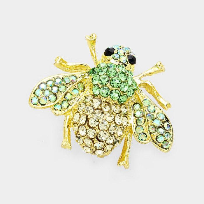 Honey Bee Green Crystal Rhinestone Pin Brooch