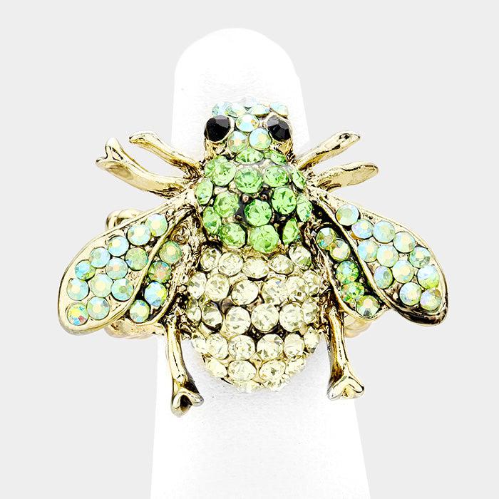 Honey Bee Green Crystal Stretch Ring-Ring-SPARKLE ARMAND
