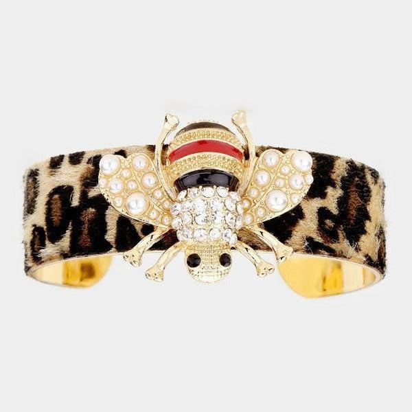 Honey Bee Leopard Print Cuff Bracelet