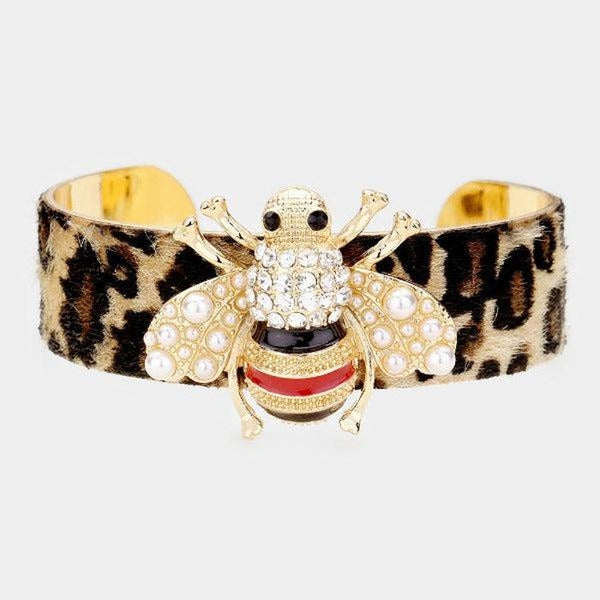 Honey Bee Leopard Print Cuff Bracelet